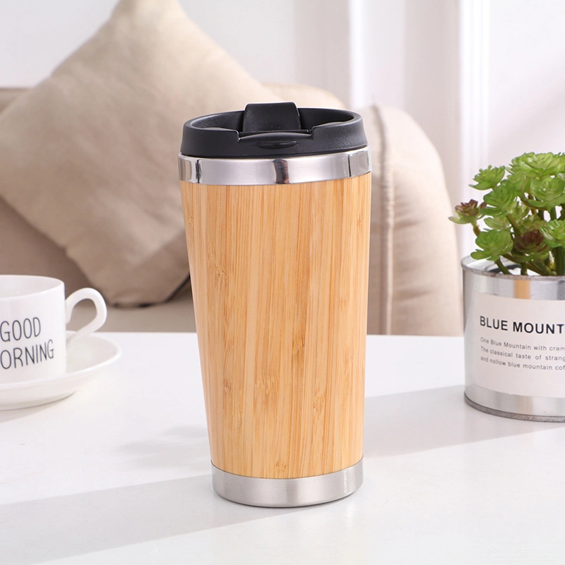 450ml BPA Free Office Tumbler Custom Stainless Steel Coffee Mug with Bamboo