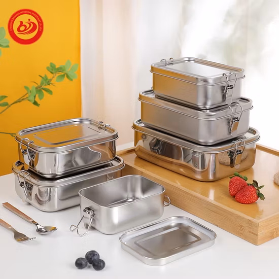 Fiambrera que acampa del acero inoxidable del almacenamiento fácil de limpiar de la comida campestre al aire libre rectangular con la hebilla