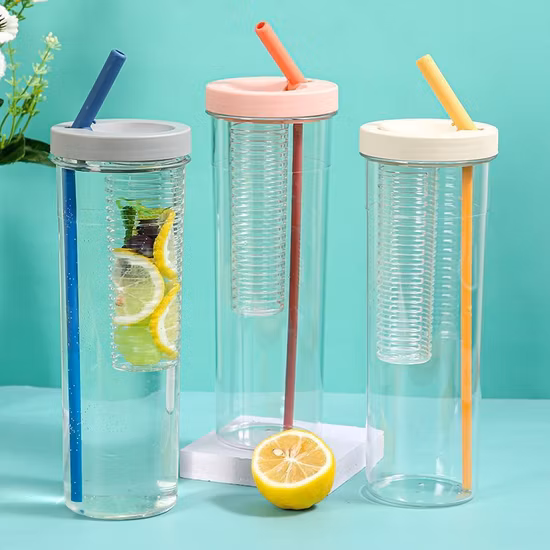 Botella de agua de gran capacidad de plástico para niños, cómoda y creativa, con correas y pajita